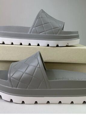 J Slides Gray Quilted Beach Slide Sandals with White Lug Sole